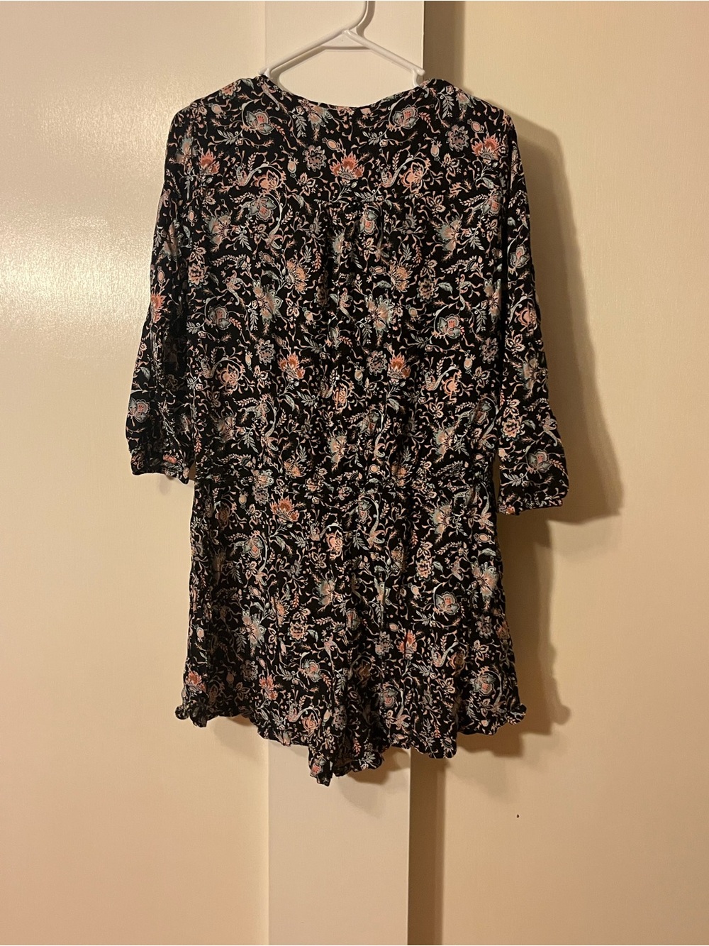 Mossimo Supply Co. Black Floral Long-Sleeve Romper with Pink and Green Accents - Picture 3 of 3